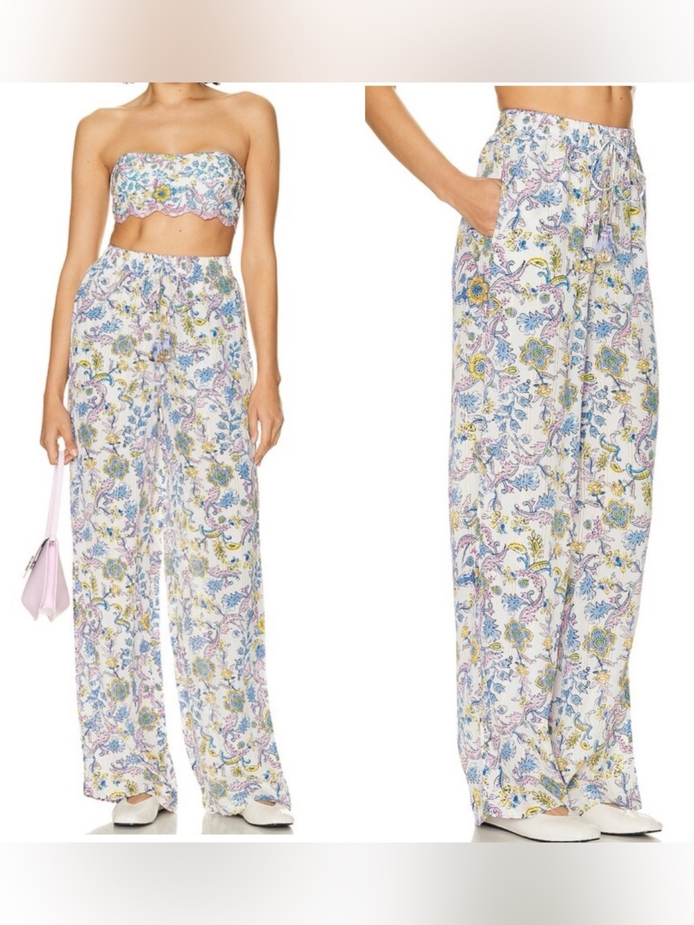 HEMANT & NANDITA White Floral Wide-Leg Pants S